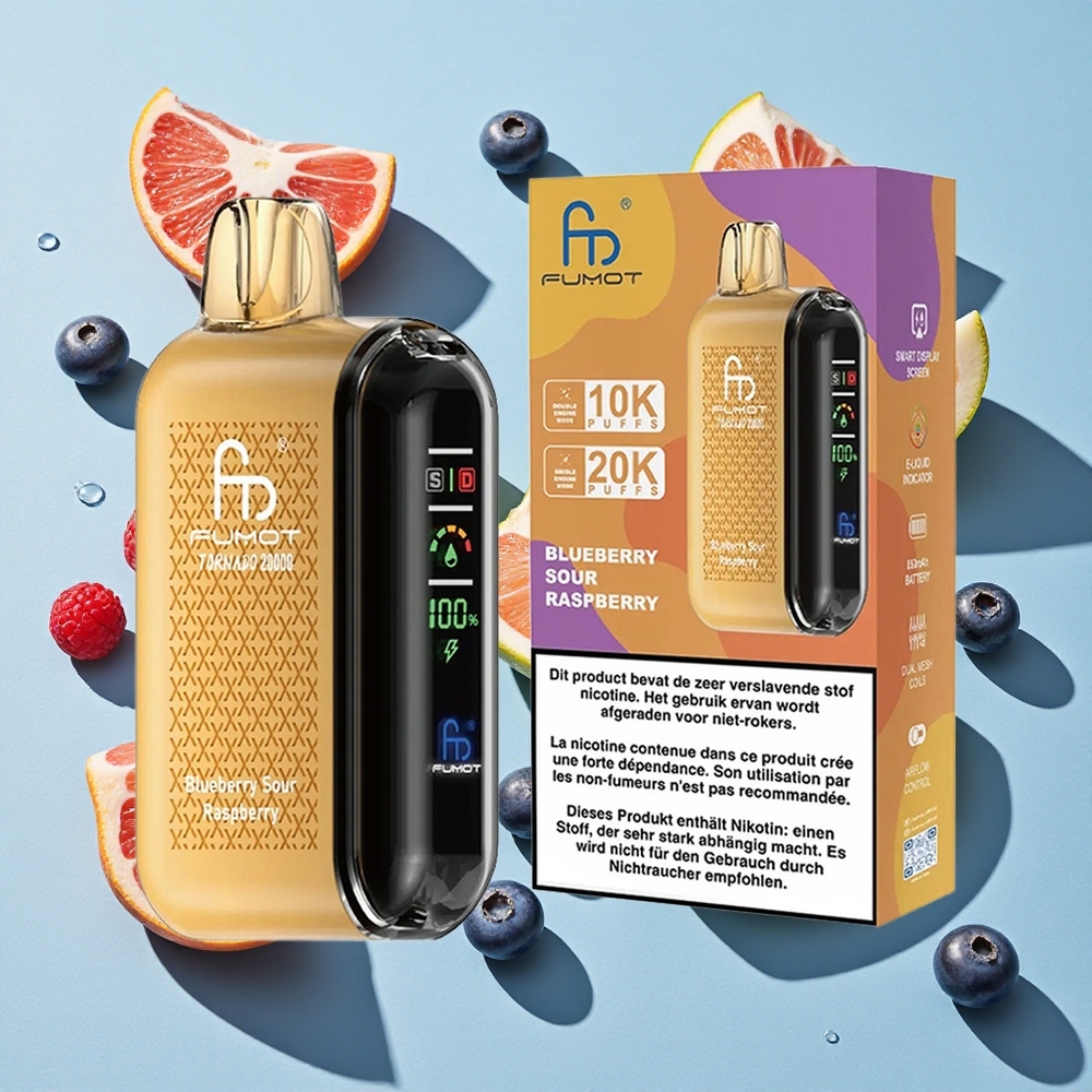 Fumot Tornado 20000 Puffs Blueberry Sour Raspberry Ireland Vape Wholesale Dual Mesh