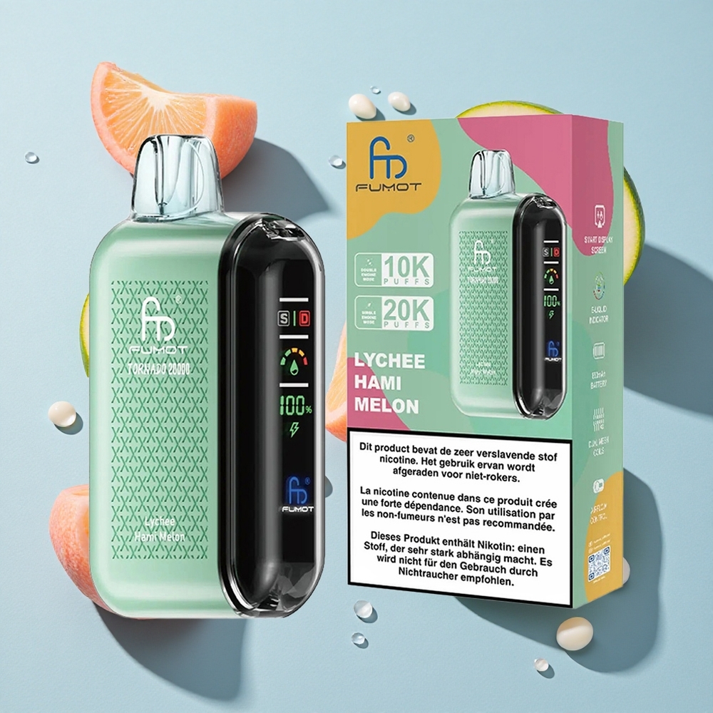 Fumot Tornado 20000 Puffs Lychee Hami Melon Dual Mesh Ireland Vape Wholesale