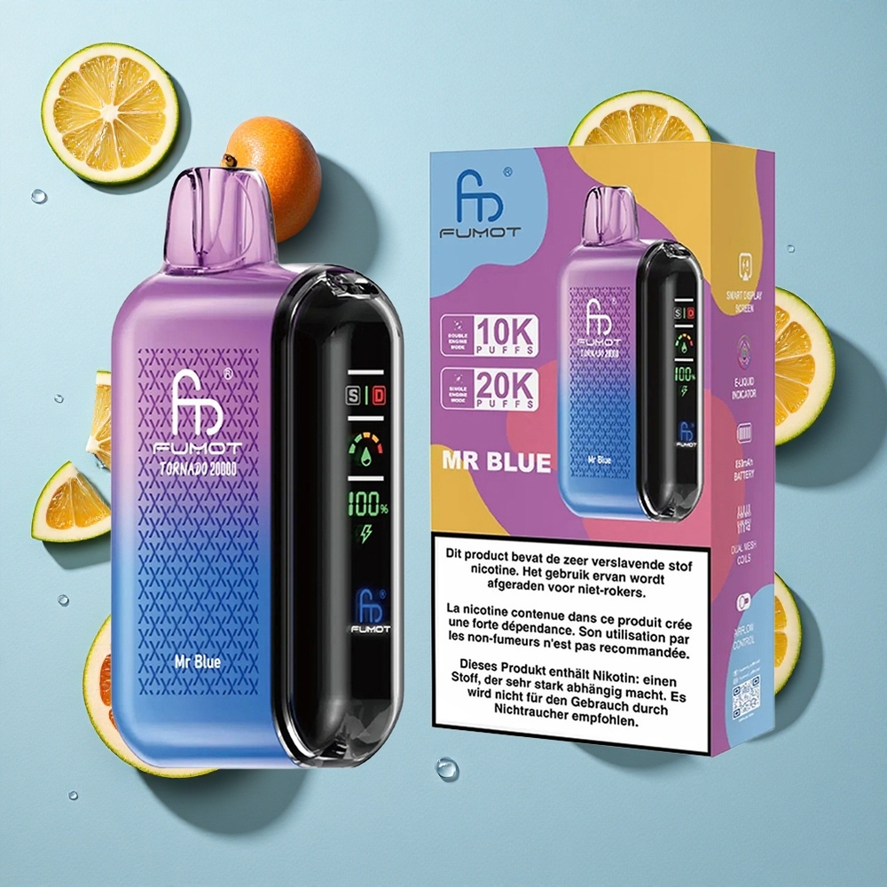 Fumot Tornado 20000 Puffs Mr Blue Ireland Vape Wholesale Dual Mesh Coil