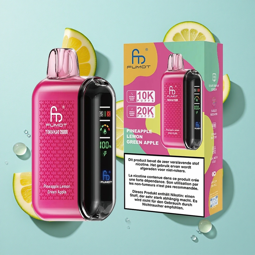 Fumot Tornado 20000 Puffs Pineapple Lemon Green Apple Ireland Vape Wholesale Dual Mesh Coil