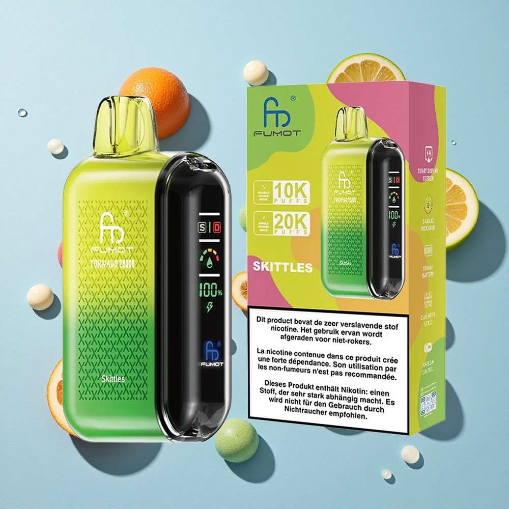 Fumot Tornado 20000 Puffs Skittles Ireland Vape Wholesale Dual Mesh Coil