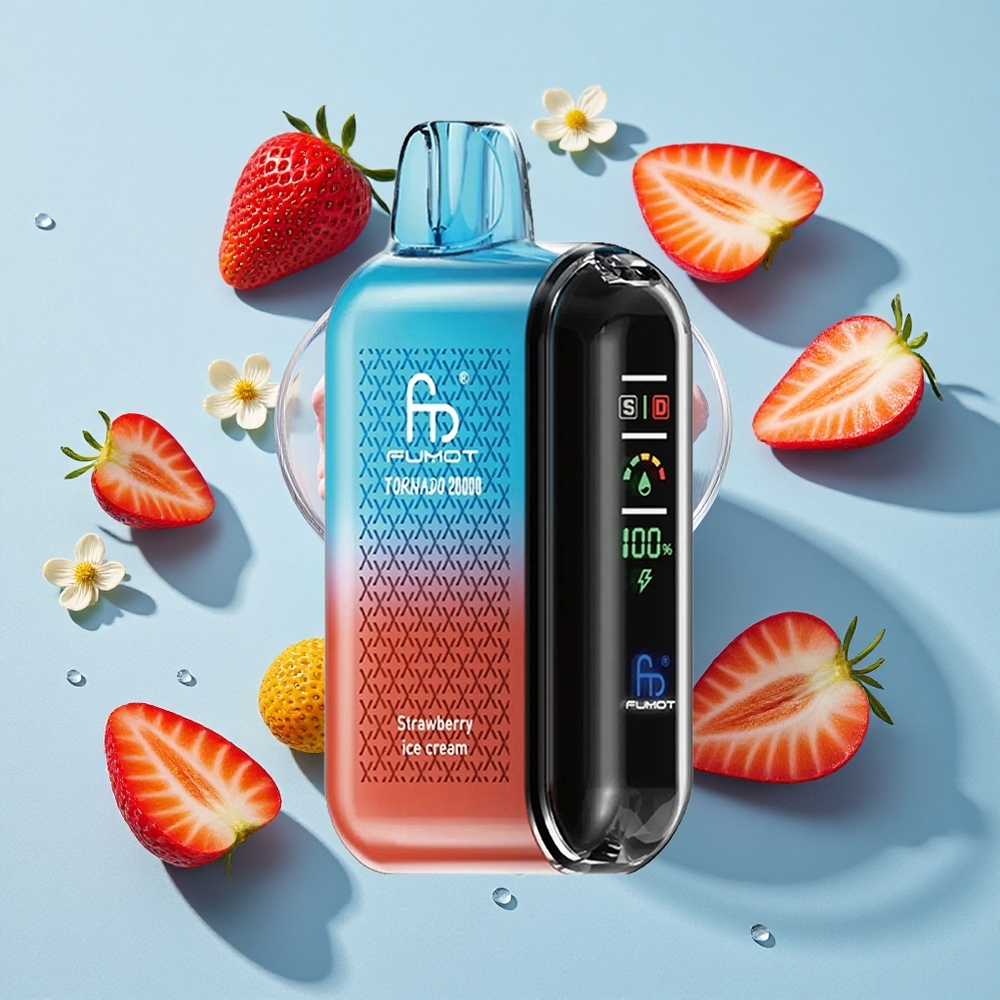 Fumot Tornado 20000 Puffs Strawberry Ice Cream Ireland Vape Wholesale Dual Mesh Coil