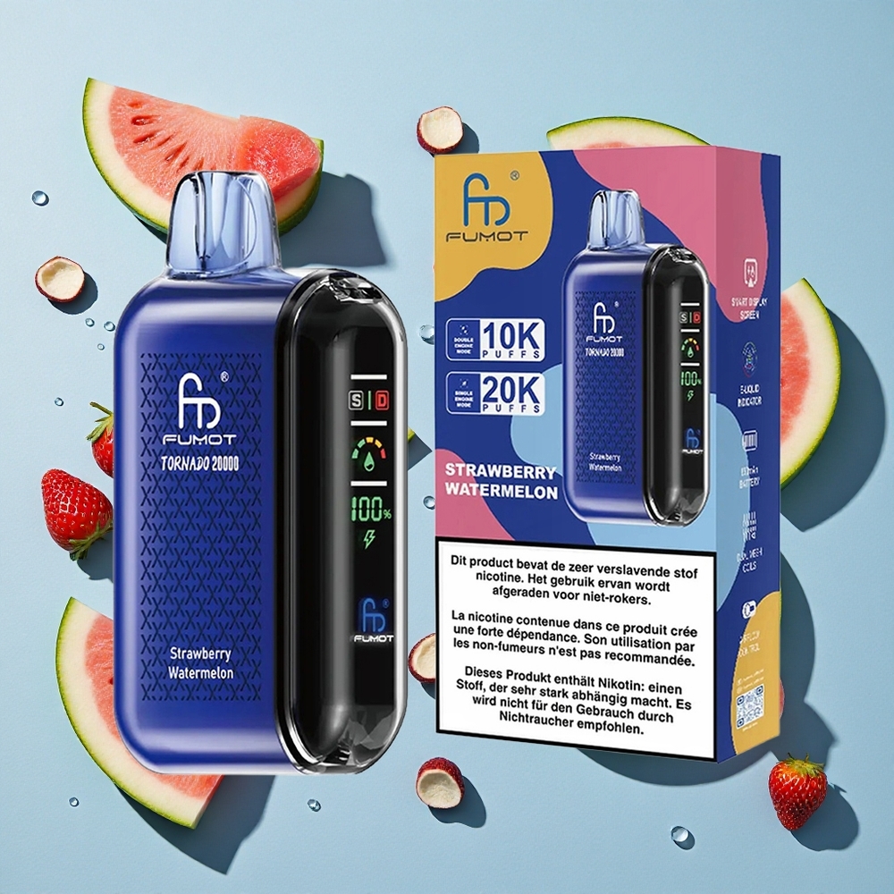 Fumot Tornado 20000 Puffs Strawberry Watermelon Ireland Vape Wholesale Dual Mesh Coil