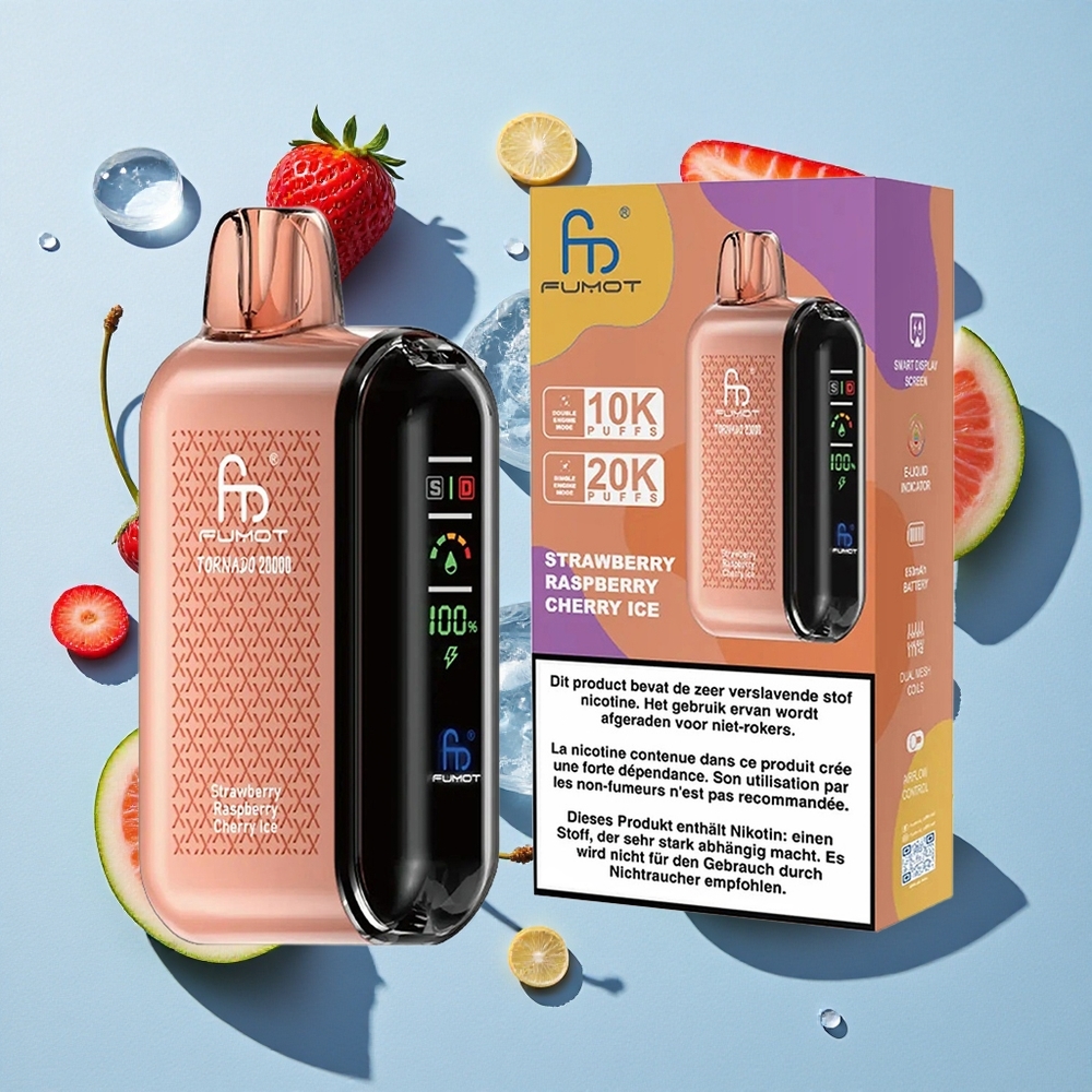 Fumot Tornado 20000 Strawberry Raspberry Cherry Ice Ireland Vape Wholesale Dual Mesh