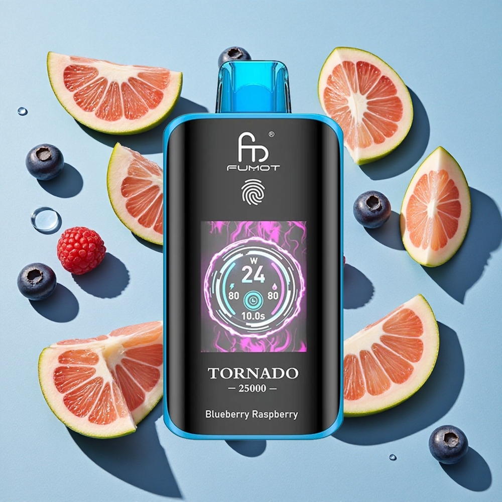 Fumot Tornado 25000 Puffs Blueberry Raspberry Ireland Vape Wholesale HD Screen