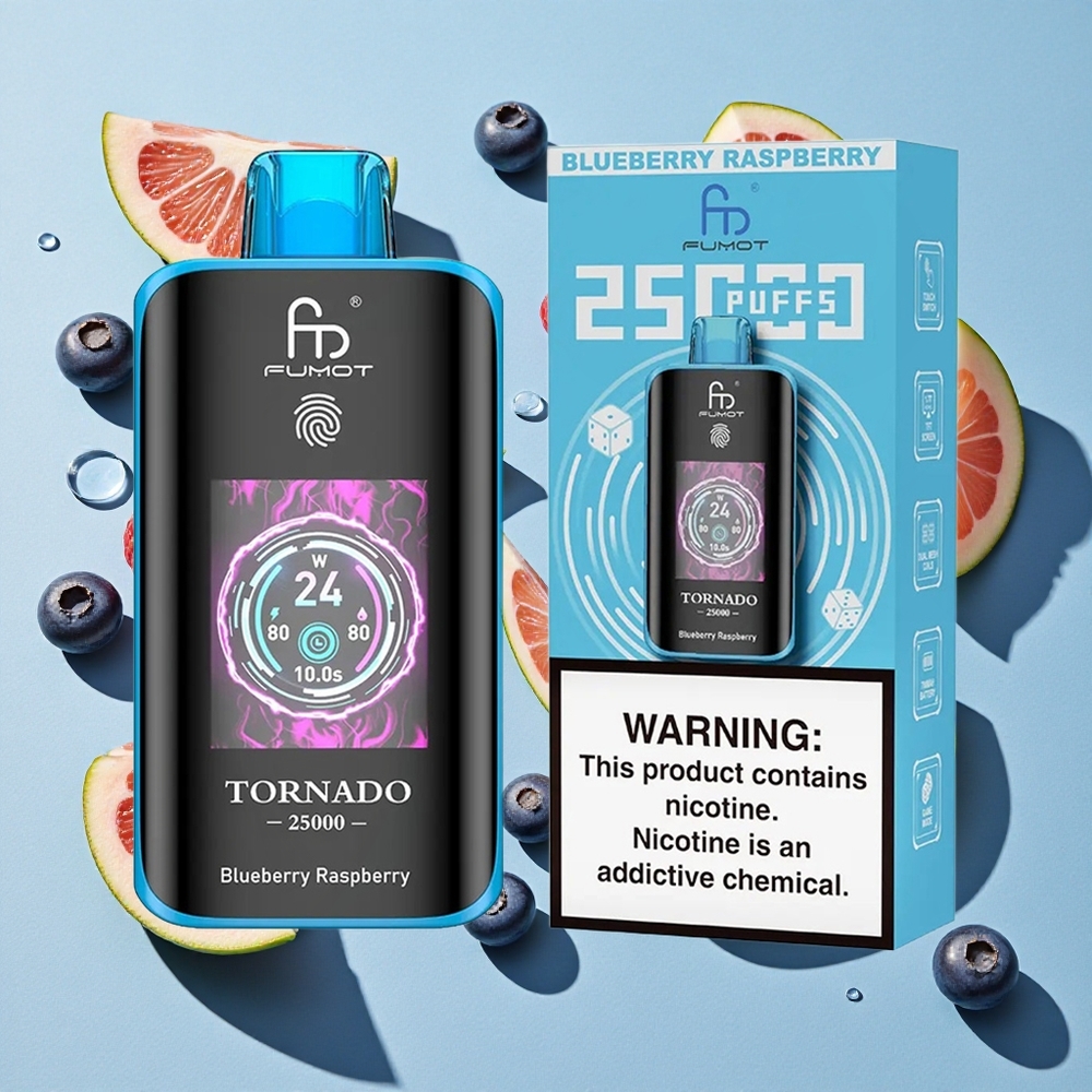 Fumot Tornado 25000 Puffs Blueberry Raspberry Ireland Vape Wholesale HD Screen