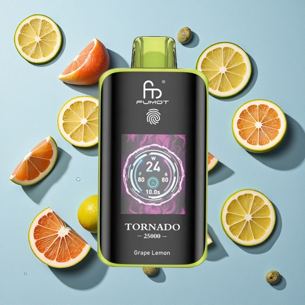 Fumot Tornado 25000 Puffs Grape Lemon Ireland Vape Wholesale HD Screen