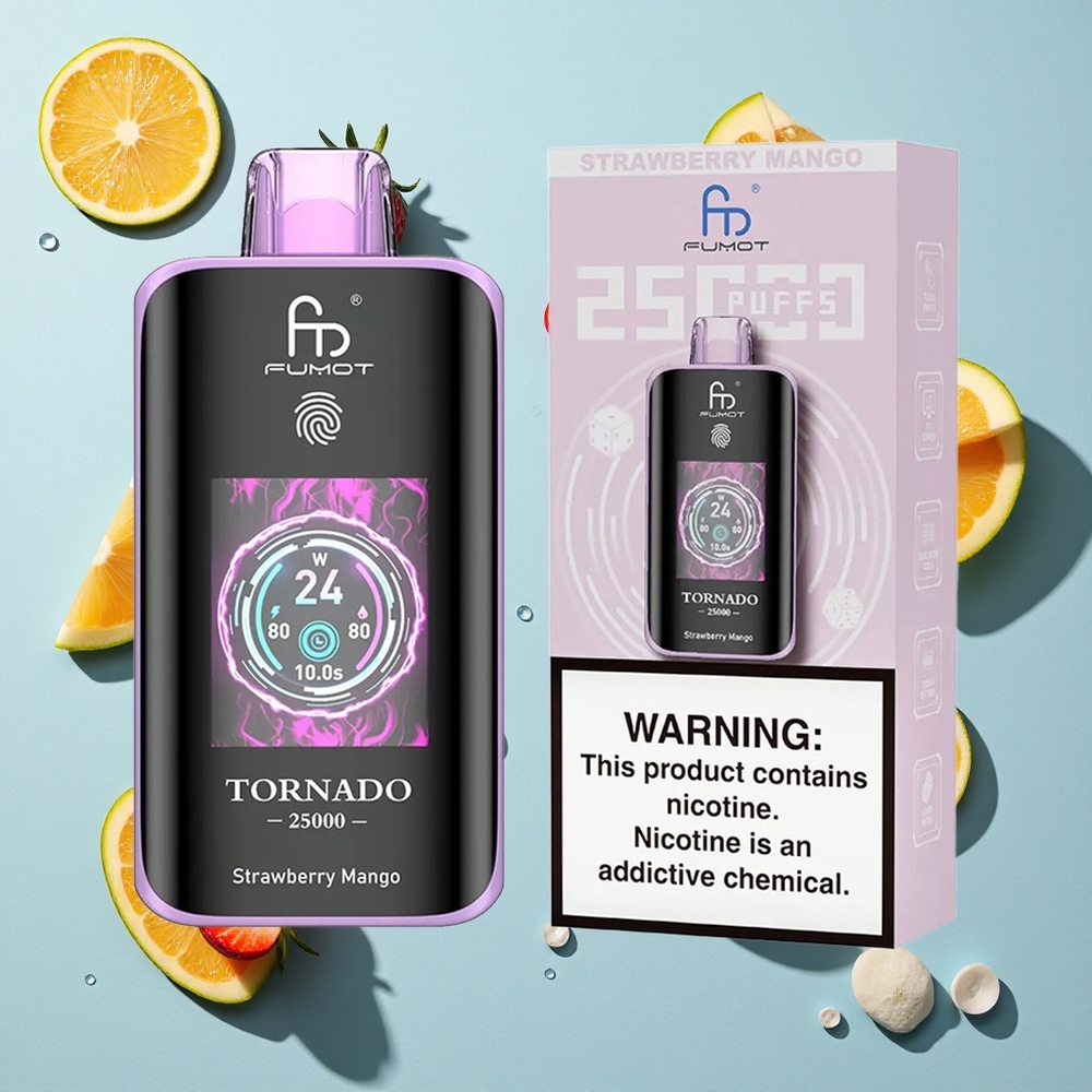 Fumot Tornado 25000 Puffs Strawberry Mango Ireland Vape Wholesale HD Screen