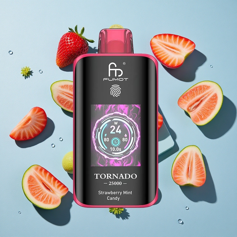 Fumot Tornado 25000 Puffs Strawberry Mint Ireland Vape Wholesale HD Screen