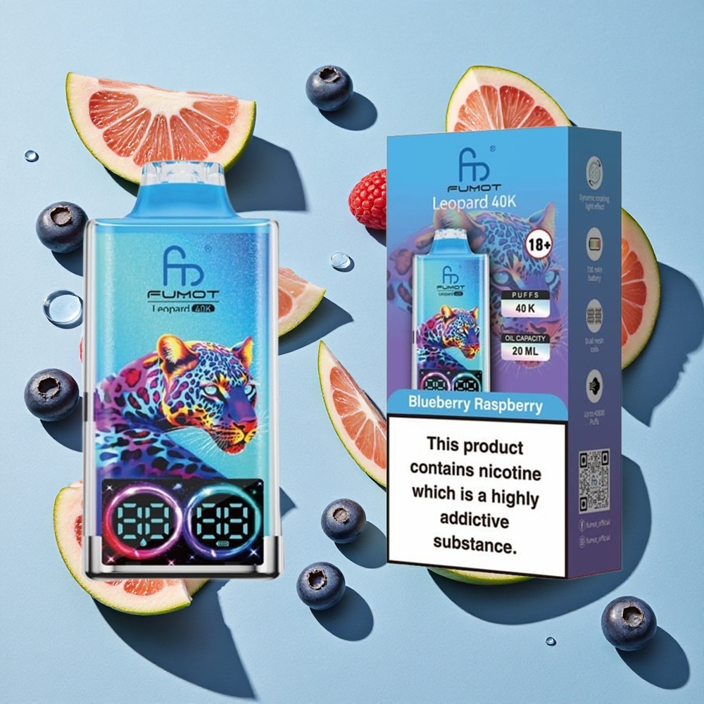 Fumot Leopard 40K Blueberry Raspberry 0%,2%,3%,5% Nicotine Ireland Vape Wholesale Dual Mesh