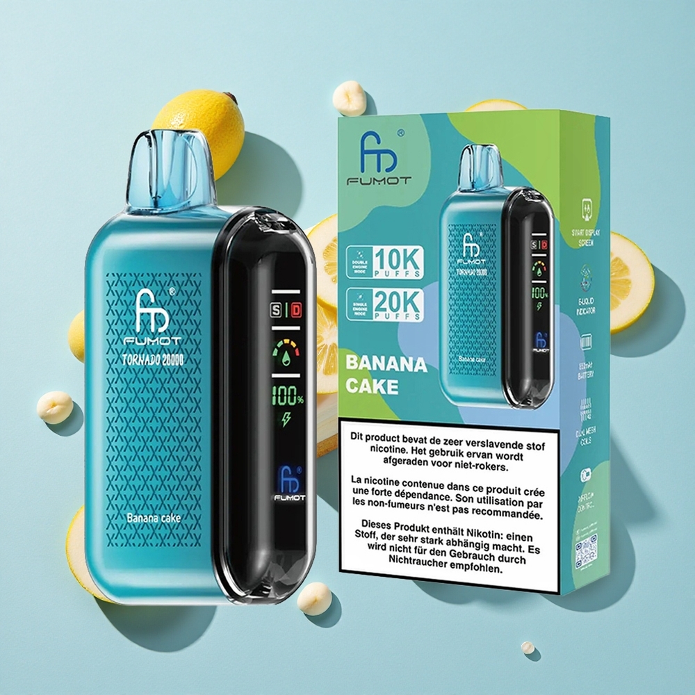 Fumot Tornado 20000 Puffs Banana Cake Ireland Vape Wholesale Dual Mesh Coil