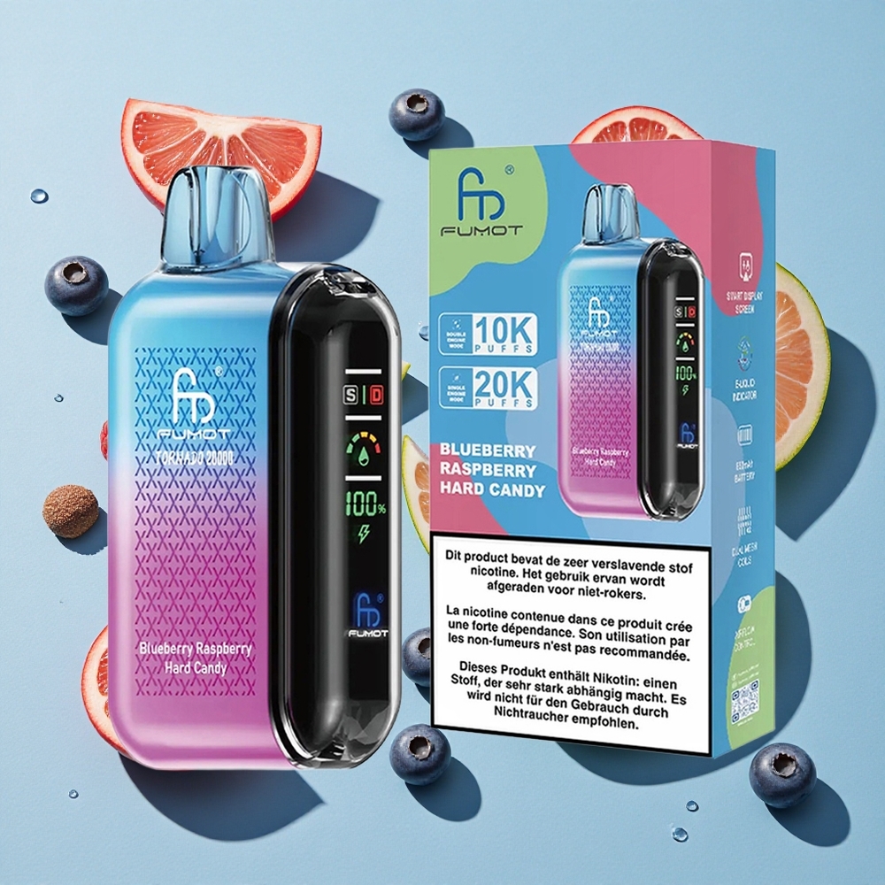 Fumot Tornado 20000 Puffs Blueberry Raspberry Ireland Vape Wholesale Dual Mesh Coil