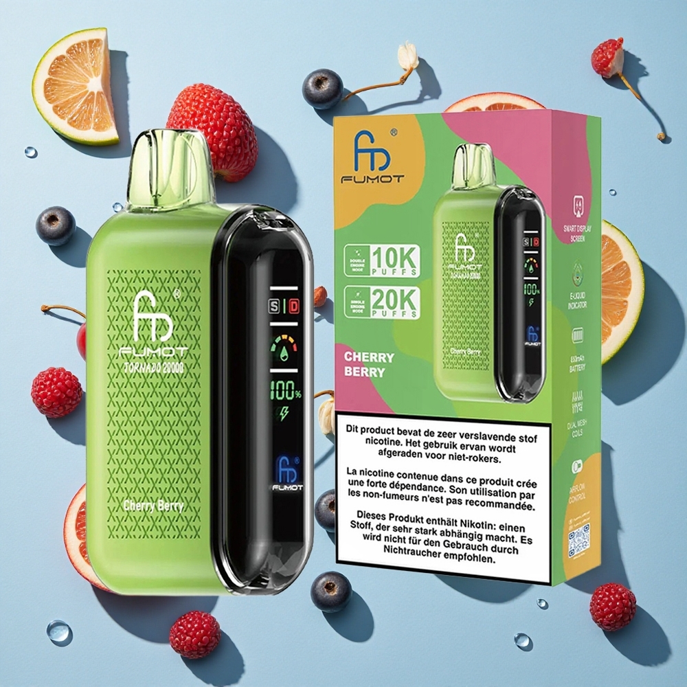 Fumot Tornado 20000 Puffs Cherry Berry Dual Mesh Ireland Vape Wholesale