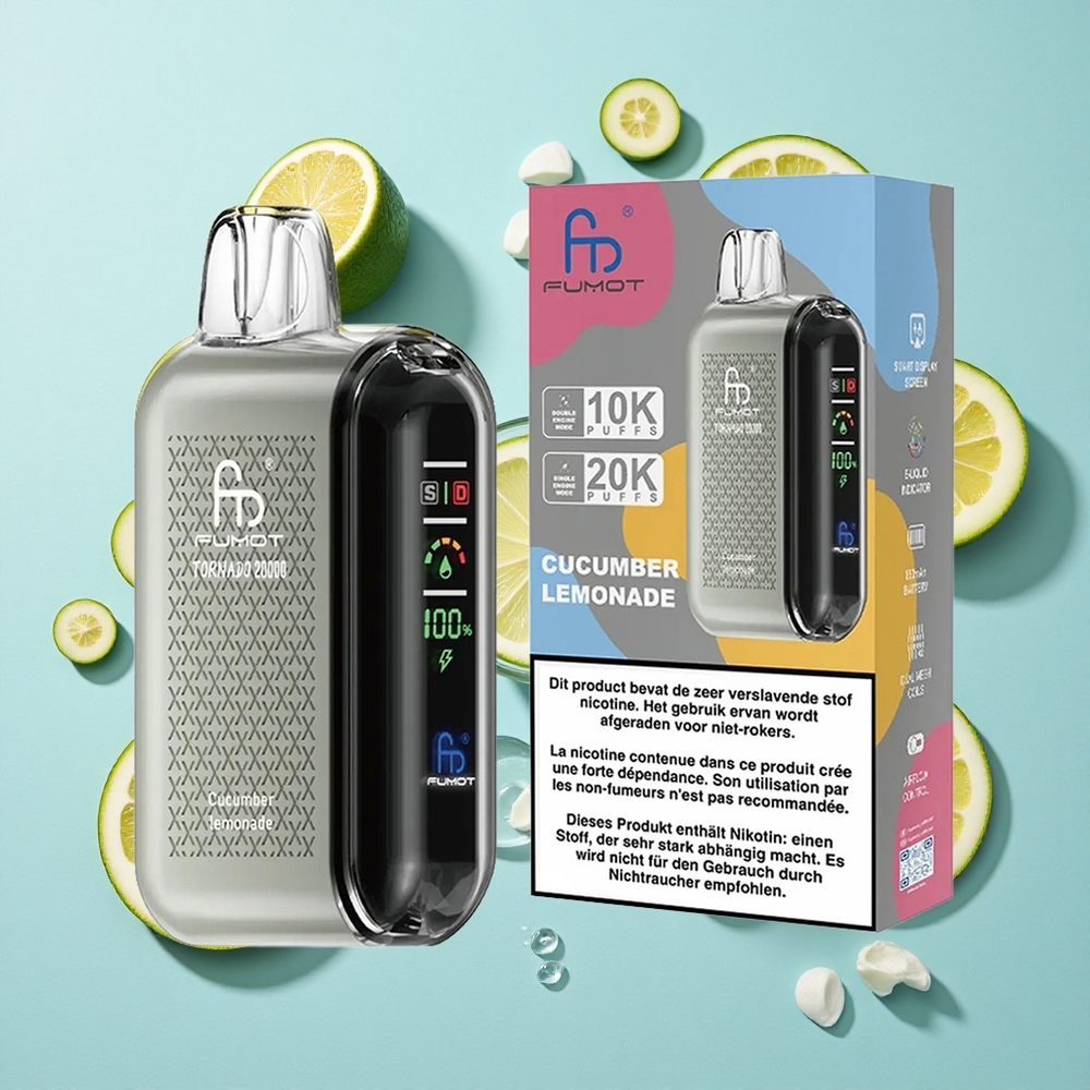 Fumot Tornado 20000 Puffs Cucumber Lemonade Ireland Vape Wholesale Dual Mesh Coil