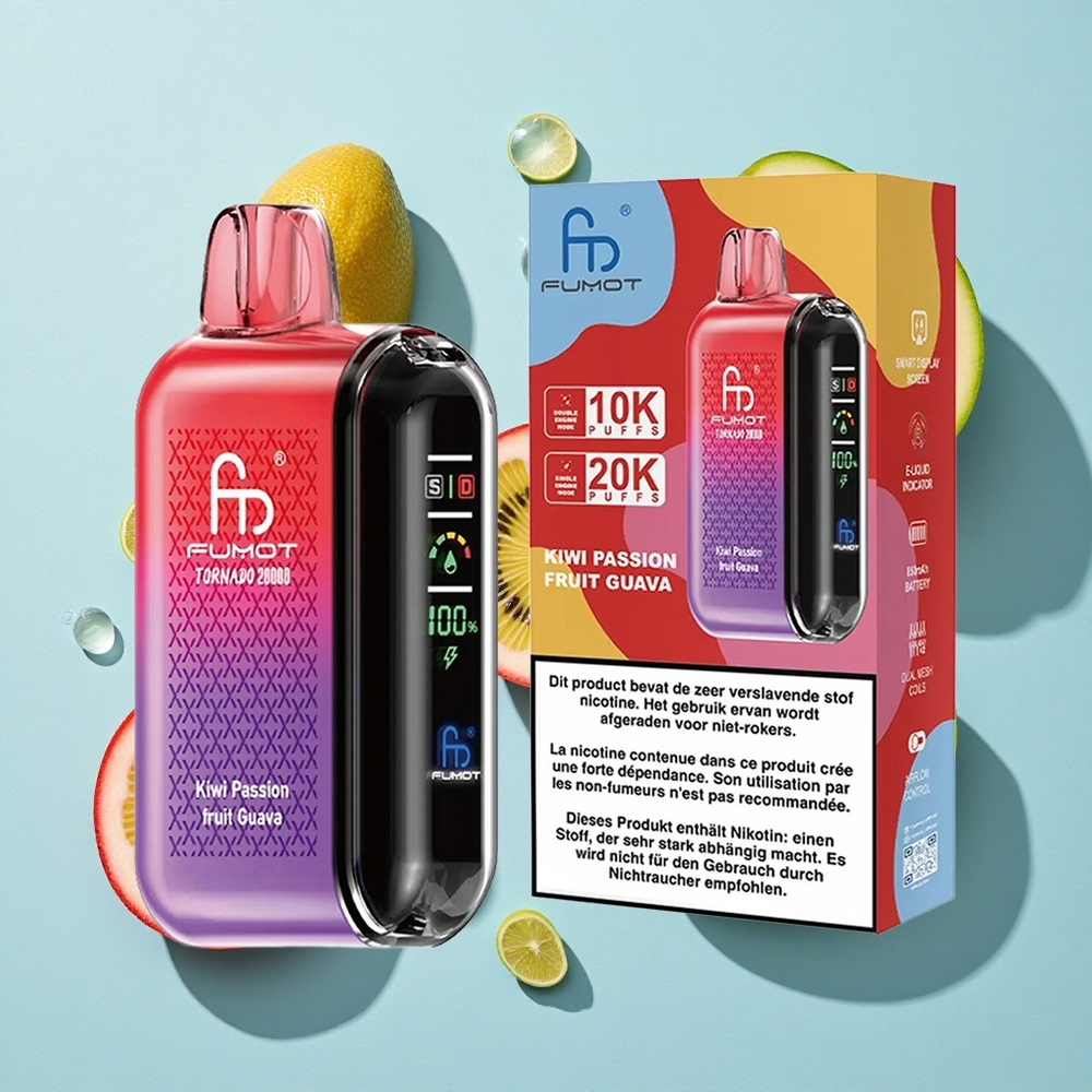 Fumot Tornado 20000 Puffs Kiwi Passion Guava Dual Mesh Ireland Vape Wholesale