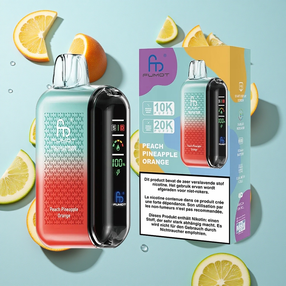 Fumot Tornado 20000 Puffs Peach Pineapple Orange Ireland Vape Wholesale Dual Mesh Coil