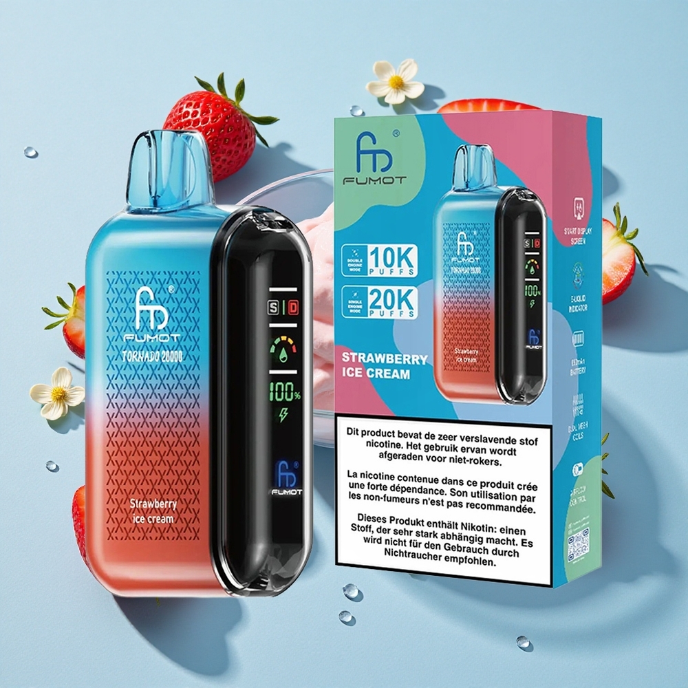 Fumot Tornado 20000 Puffs Strawberry Ice Cream Ireland Vape Wholesale Dual Mesh Coil