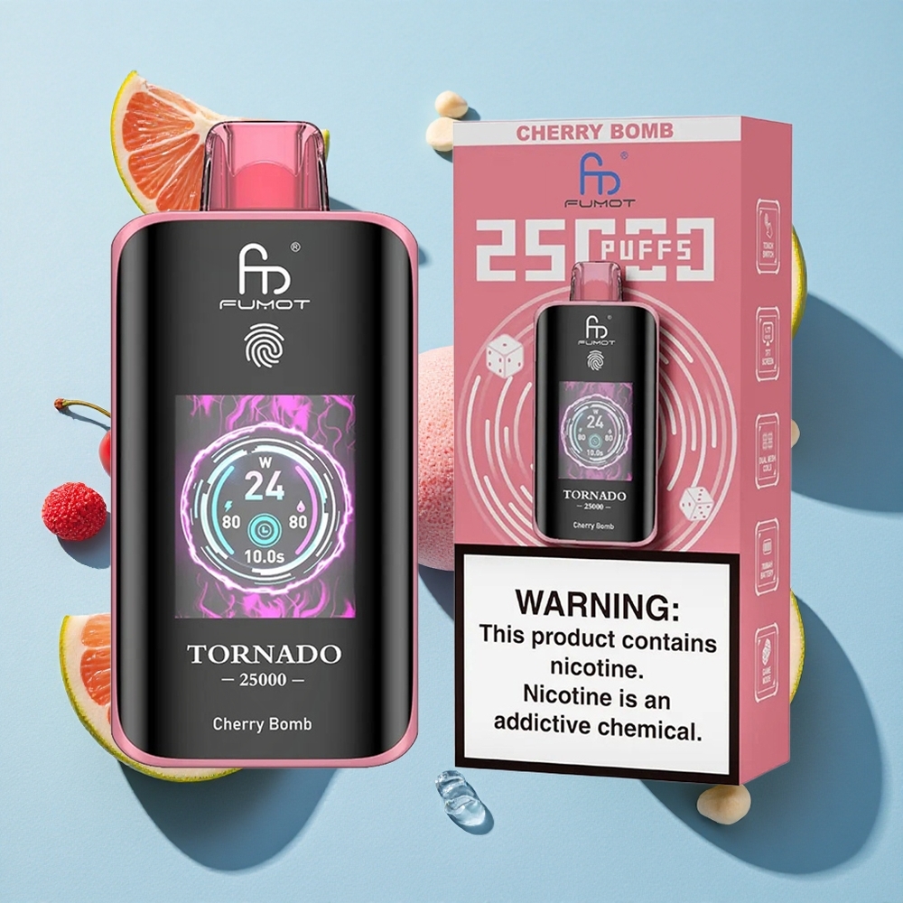 Fumot Tornado 25000 Puffs Cherry Bomb Ireland Vape Wholesale HD Screen