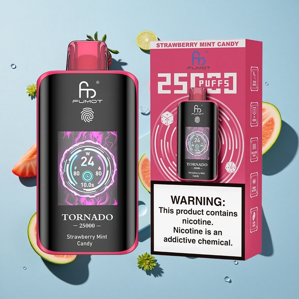 Fumot Tornado 25000 Puffs Strawberry Mint Ireland Vape Wholesale HD Screen
